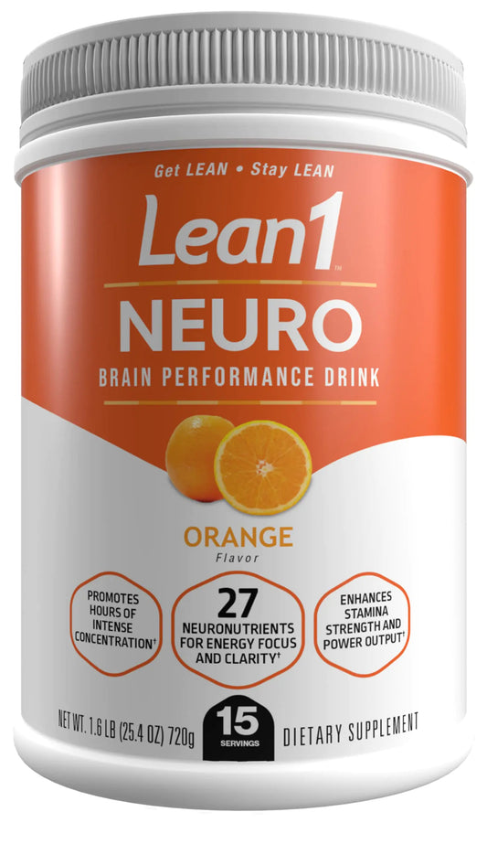 Lean1 Neuro Mental Energy Powder Drink orange flavor 15 serving tub by Nutrition53