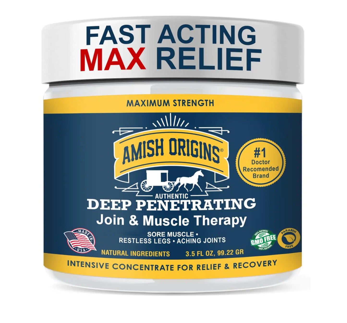 Amish Origins Pain Relief Ointment 3.5 oz Maximum Strength All Natural Discomfort Reliever for Joint Muscle Knee Back Neuropathy