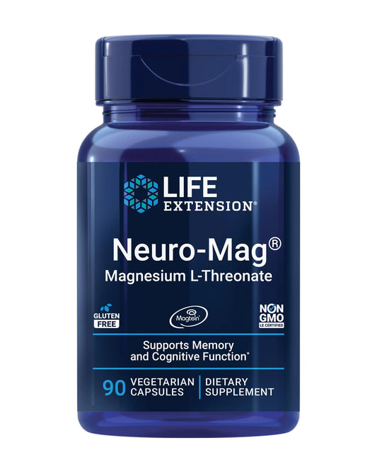 Life Extension Neuro-mag Magnesium L-threonate Magtein Magnesium Supplement Brain Health Memory & Attention Gluten Free Vegetarian Non-GMO 90 Vegetarian Capsules