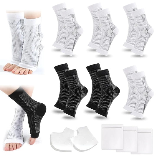FULANDL 6 Pairs Neuropathy Socks for Women and Men Ankle Support Brace Foot Sleeves Toeless Compression Socks for Plantar Fasciitis Relief (S/M)