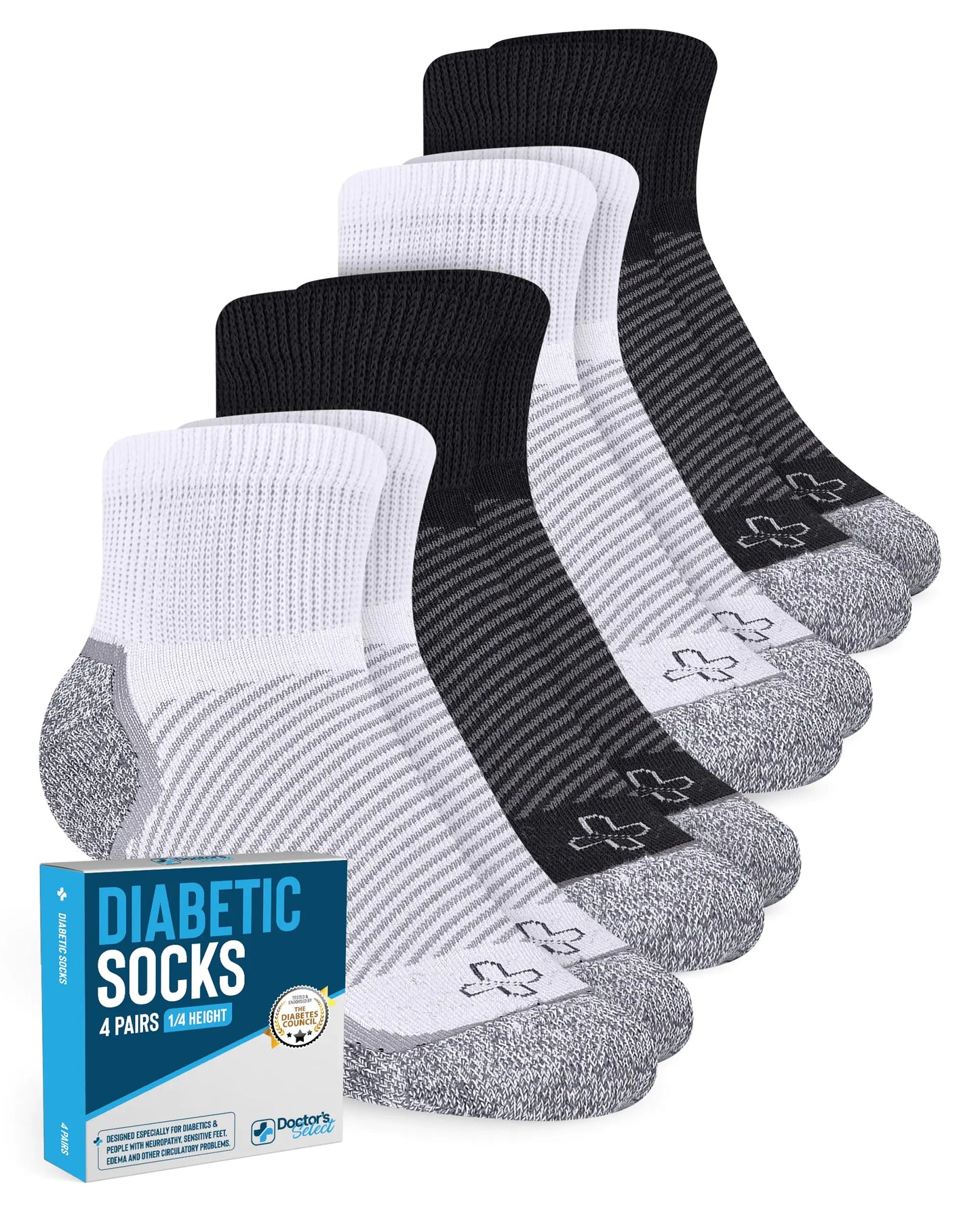 Doctors Select Diabetic Socks for Men and Women - 4 Pairs | Ankle Diabetic Neuropathy Socks for Men | Diabetic Socks for Men 9-12 | Edema Socks | Loose Socks