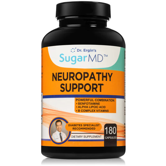 SugarMD Neuropathy Support Supplement – 180 Nerve Supplement Capsules with Alpha Lipoic Acid Benfotiamine & Vitamin D3 B6 B12 - Nerve Support Supplement for Feet Hands Fingers & Legs - 90 Day Supply