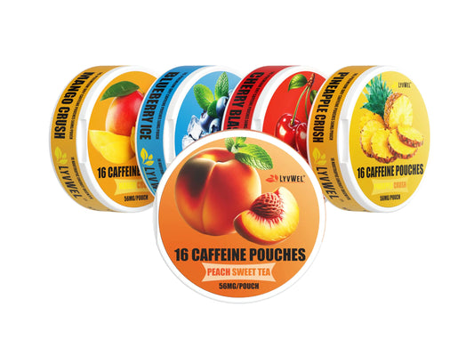 LYVWEL 5-Pack Caffeine Dip Pouches | Nootropic Focus & Neuro Support | Natural Caffeine Boost | 16 per Can | 56mg Caffeine Each | Nicotine-Free Tobacco-Free | Instant Energy Boost