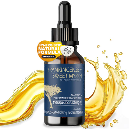 BALM OF GILEAD Frankincense + Sweet Myrrh Therapeutic Rubbing Oil | NEUROPATHY | Diabetics & Autoimmune Dry Skin Relief – Instant Relief – Autoimmune Dry Skin Relief + Repair 2 fl oz