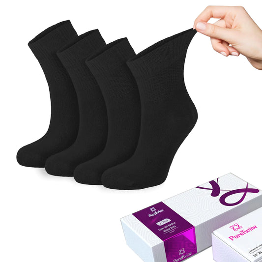 PureTwine Ankle Women Diabetic Socks Bamboo Viscose Breathable Non Binding Soft Top Socks Neuropathy Socks for Ladies 4-Pack